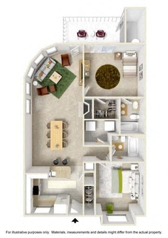 Floor plan for 2 beds, 2 baths, 1099 sqft